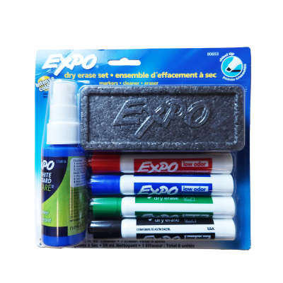 Marker Dry Erase Expo 4/Pk W Eraser & Cleaner