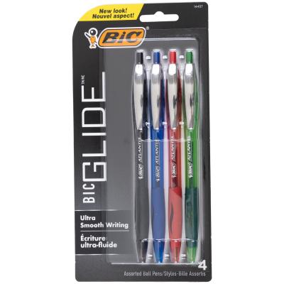 Pen Bic Atlantis/Glide Retractable 4 Pack Assorted