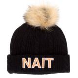 Ladies Toque Knitted W/"Nait" Embroidered And Pom Pom