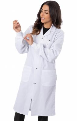 Unisex Lab Coat Long Poly-Cotton Snaps & Ribbed Cuffs 3 Pock
