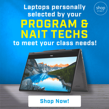 Dell NAIT Program Laptop with the message: laptops personally selected by your program and NAIT techs to meet your class needs