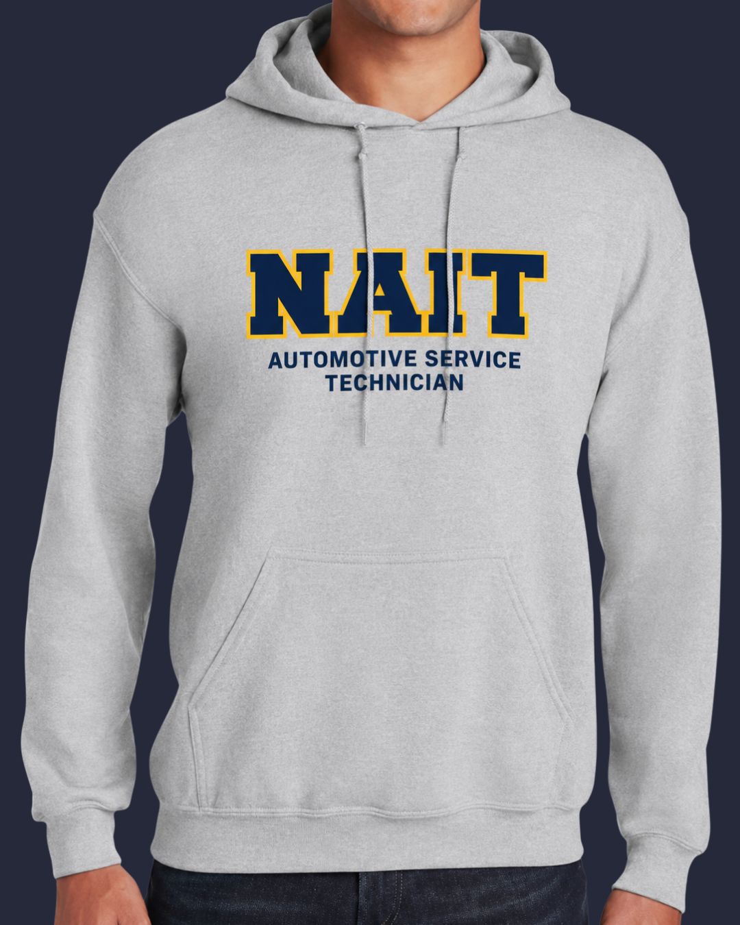 NAIT Student Wearing Program Campus Hoodie